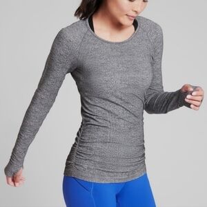 Athleta Speedlight Seamless Top Dark Heather Gray Long Sleeve w/ Thumb Holes, XS